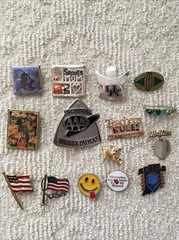 Miscellaneous Costume Brooches Pins Lot- 15 Pcs Assorted Themes Sizes & Colors