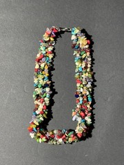 Vintage Hand Knotted Multi Gemstone 3 Strand Chip Bead Necklace 18”
