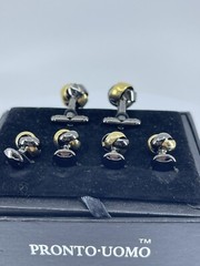 Pronto Uomo Knot Cufflinks and Shirt Stud set gold and gun metal gray IOB