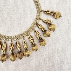 Vintage Early Haskell Brass Egyptian Revival Festoon Style Bib Necklace Unsigned