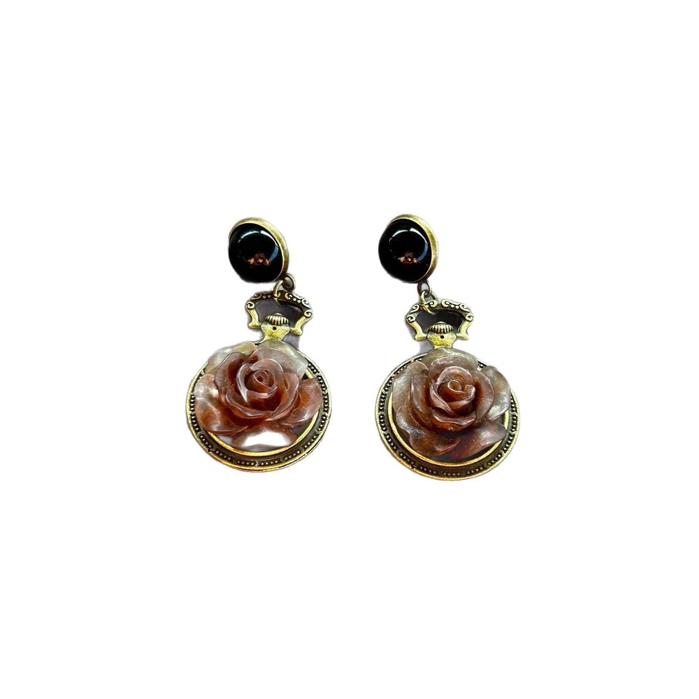 Vintage French Court Style Rose Earrings For Women 3D Resin Floral Stud Jewelry