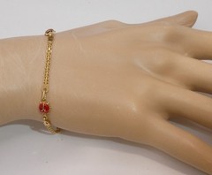 Vintage 14K 14KT Gold Italy Red Enamel Ladybug Link Bracelet Burdick 585 3.4g 🐞