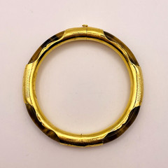 Vintage Asian Style Tiger’s Eye Gold Tone Hinged Bangle Bracelet