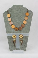 Copper Disc Necklace & Feather/Shield Enameled Copper Earrings LOT