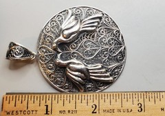 925 Sterling Silver Indonesia GEMALA JEWELRY Love Birds Filigree Pendant 14.5 Gr