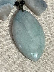 Celebration of Natural Aquamarine, Corded Necklace, Black Jade Spacer Beads