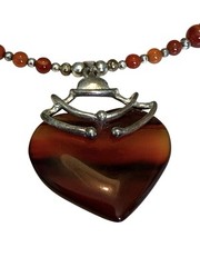 Red Stone Silver Tone Heart Necklace Earring Set Gothic Artsy Style
