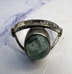 Antique 925 Sterling Silver Prehnite Oval Eye Shaped Ring Size 6.5