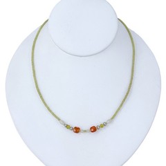 Vintage Sterling Silver 925 UV Glass & Gemstone Necklace 15.5–17.5”