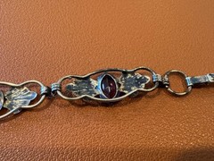 Vtg Antique Gold on Sterling Silver Bracelet w/ Faceted Purple Glass or Stones
