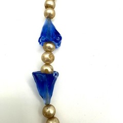 Antique Art Deco 1920s 1930s blue molded Czech glass beads faux pearls necklace