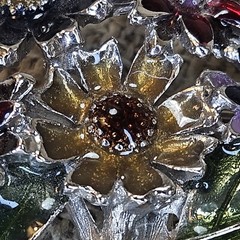 Vintage Enamel Bouquet Of Flowers Brooch Silver Tone Mid-century No Brand