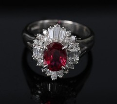 Fine 1.22ct GIA Certified Ruby & 0.54ct Diamond Platinum Ring, Size 4.75