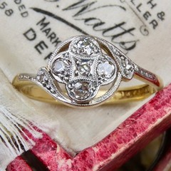 Art Deco Lab Created Diamond Quatrefoil Ring set in 14kt Yellow Gold Finish