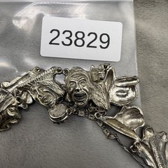 Vintage Peruvian Art Necklace Faces Figural Silver Tone 16”