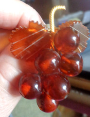 Vintage Grapes & Leaves BALTIC AMBER Russia Pin Brooch