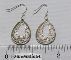Vintage Sterling Silver Jezlaine Floral Scrolled Open Teardrop Dangle Earrings