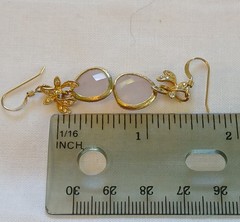 Vintage Earrings 14k Gold-Filled Rose Quartz & Crystal Floral Dangles Jewelry