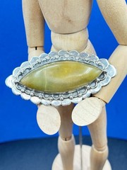 Antique sterling silver Jade brooch orange yellow green 1850-1910 Mexico