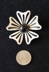 Vintage Black & White Enamel Layered Flower Metal Brooch