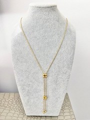 Vintage Monet Gold Tone Double Ball Slide Lariat Necklace Adjustable MCM Y2K