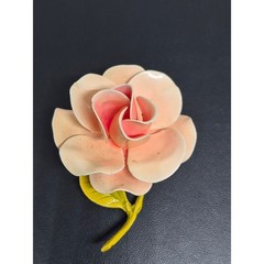 Vintage Rose Brooch Peach Pink Enamel Flower Pin Floral Botanical