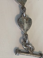 Vintage 9 Links of red Enamel Hearts Sterling Silver 0.925 7″ Bracelet w Toggle