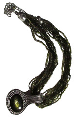 Vintage Choker Necklace 10 Strand Glass Beads Metal & Acrylic Pendant 15.75-18″L
