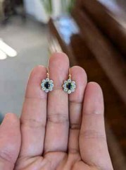 14K Yellow Gold Finish Vintage Flower Dangle Earrings Round Lab Created Sapphire