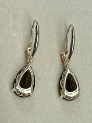 Sterling Silver 925 Fire Opal & Smoky Quartz Pear Cut Dangle Leverback Earrings