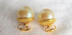 Vintage 21MM Single Faux Pearl Earrings Gold Plate Clip On
