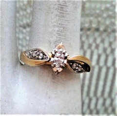 Vintage 14k Yellow White Gold 0.24CT Marquise & Round Diamond Engagement Ring P