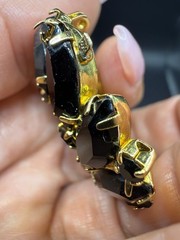 Opaque Black Rhinestone And Gold Toned Circle Wreath With Navette Vintage Brooch