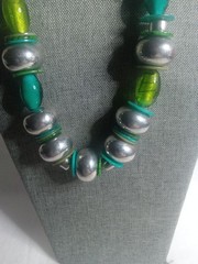 Vintage Chunky Turquoise Silver Beaded Necklace Bold Statement Boho Jewelry Gift