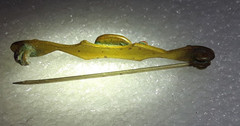 Vintage Metal Bar Pin with Milk Glass Center 2 inches Long