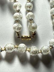 Necklace 10mm White Czechoslovakia ? Art Glass 10mm Barrel Clasp 18” Summer