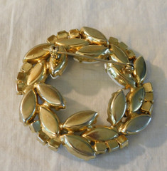 Vintage Milk Glass Navette Aurora Borealis Rhinestone Prong set Brooch 1950-1960