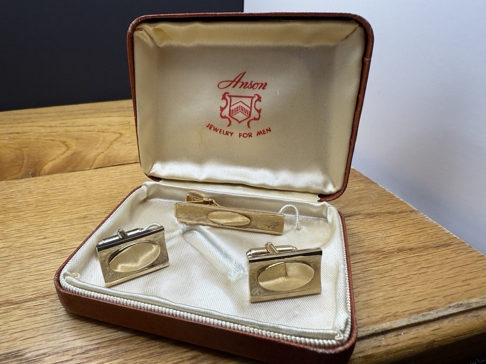 Vintage Anson Cufflinks Tie Bar Bullet Back & Clip