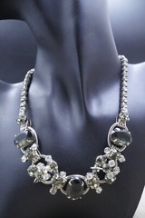 Juliana D&E 5 Link Cabochons Smokey Green & Clear Rhinestone Necklace 15” Long