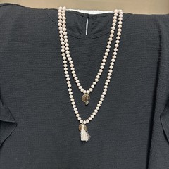 Versatile Iridescent Faceted Glass Taupe Bead Opera Necklace