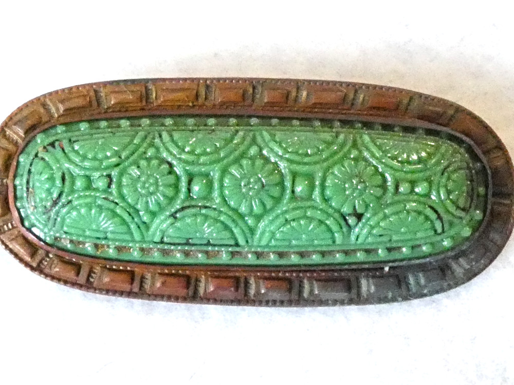 Antique Vintage Faux Jade Brooch Pin