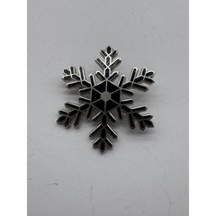 Vintage Silver Tone Black Enamel Snowflake Brooch Japan Winter Holiday Pin J130