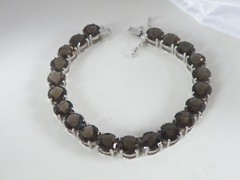 Sterling Silver 925 Natural 8mm Smoky Quartz Large Gemstone Tennis Bracelet 7.5″