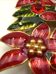 VTG Signed Christopher Radko Poinsettia Enamel Brooch Pendant 2-1/8 x 1-5-8”