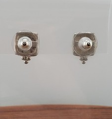VTG 925 SD Square Stud Earring 0.5in Sterling Silver 2g Artisan Scroll Tile Bead