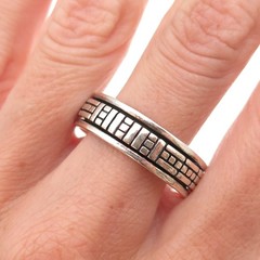 925 Sterling Silver Vintage Geometric Oxidized Rotating Band Ring Size 11.75