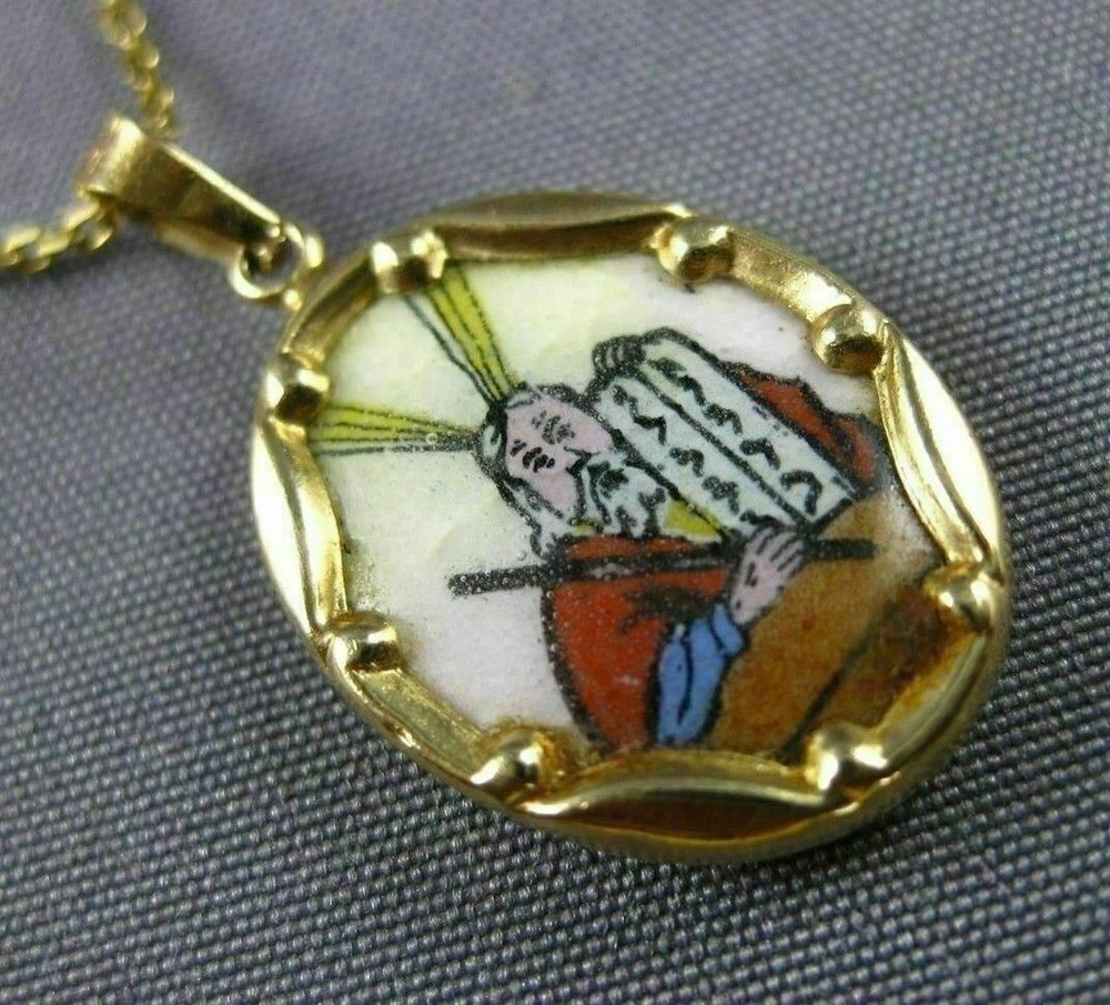 ESTATE 14KT YELLOW GOLD 3D MOSES TEN COMMANDMENT ISRAEL SHEMAH PENDANT #25482