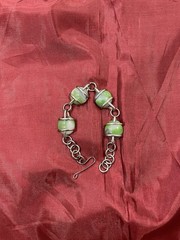 Vintage Green Satin Glass Bead Bracelet Sterling Clasp