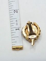 Vintage Goldtone Red AB, Art Glass, And Faux Pearl Brooch And Earring Set