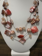 New York & Co Triple Strand Organic Peach Coral Salmon Pink Necklace